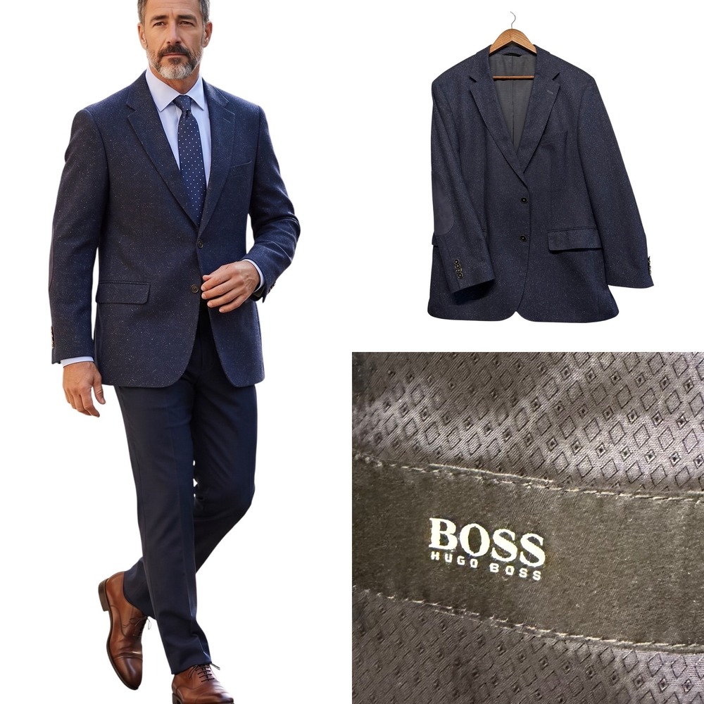 Hugo Boss Sport Coat Men 46R Wool Silk Blend Elbow Patch Stretch Blazer Career